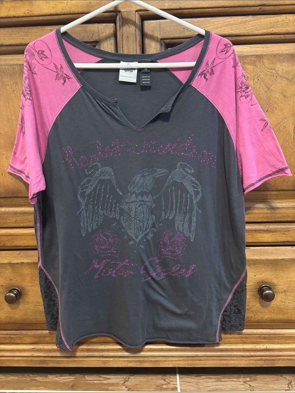 Harley-Davidson Pink and Dark Gray Short Sleeve Graphic Tee